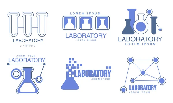 Jeu de logos bleus pour le laboratoire chimique. Illustration vectorielle . — Image vectorielle