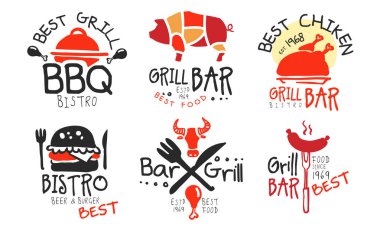 Izgara büfesi için minimalist logolar. Vektör illüstrasyonu.