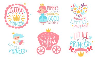 Annemin prensesi için bir dizi güzel yazı. Beyaz arkaplanda vektör illüstrasyonu.
