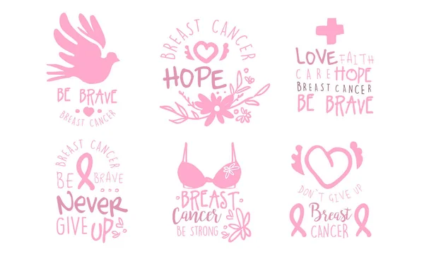 Set of pink logos to fight breast cancer. Vector illustration on a white background. — Stock Vector