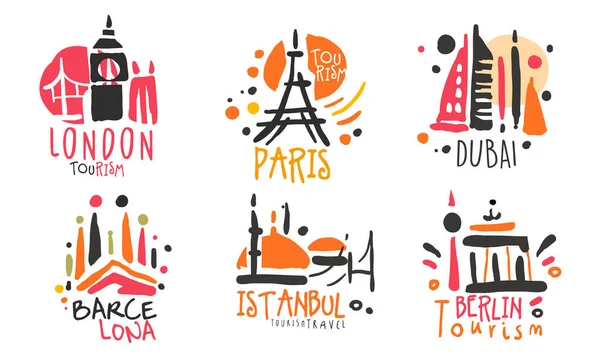 Set de logo-uri roșii negre pentru o agenție de turism. Ilustrație vectorială . — Vector de stoc