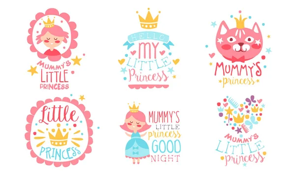 Reihe von süßen Wünschen von Mama für eine kleine Prinzessin. Vektorillustration. — Stockvektor
