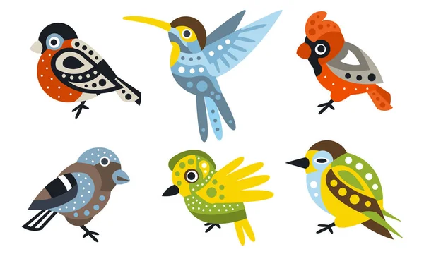 Set van stijlvolle vogels van verschillende soorten. Vector illustratie op een witte achtergrond. — Stockvector