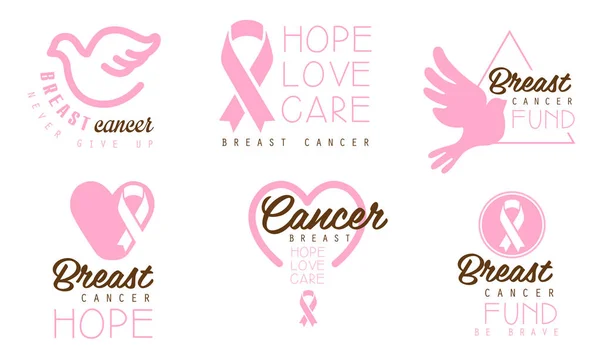 Set of logos with inscriptions in support of patients with breast cancer. Vector illustration on a white background. — Stock Vector