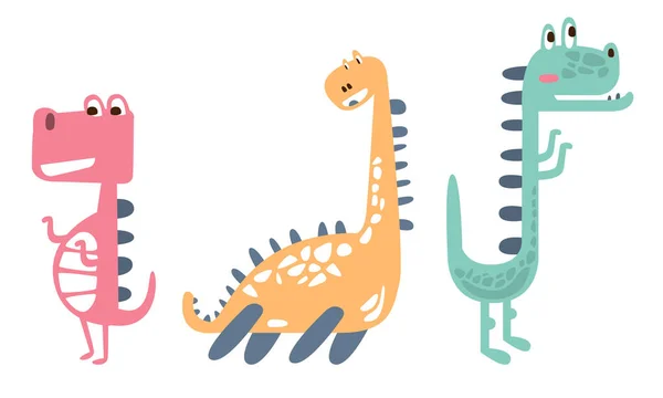 Trois mignons dinosaures colorés. Illustration vectorielle sur fond blanc . — Image vectorielle