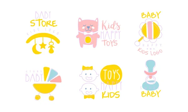Aranyos feliratok és játékok az újszülötteknek. Vektorillusztráció. — Stock Vector