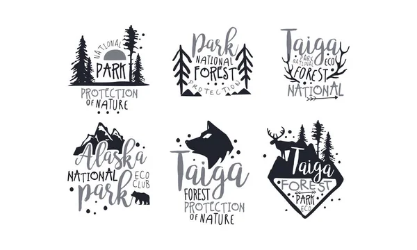 Set of black logos in support of national parks. Vector illustration. — Stock Vector