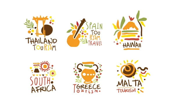 Set di simboli minimalisti di diversi paesi. Illustrazione vettoriale su sfondo bianco . — Vettoriale Stock