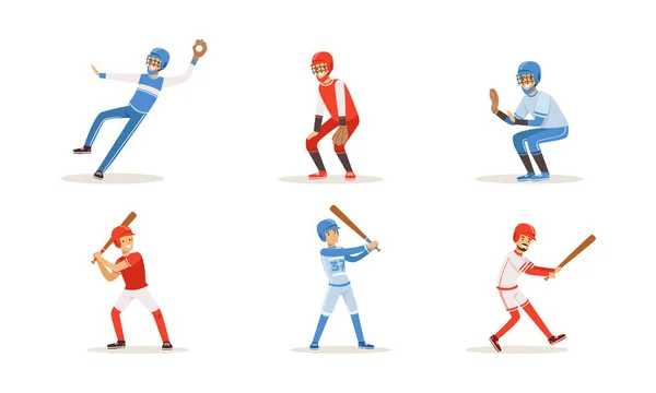 Mężczyźni w strojach sportowych grają w baseball. Ilustracja wektora na białym tle. — Wektor stockowy