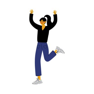 Zaferi Kutlayan Başarılı Genç Kadın, Kız Hedefe Ulaştı veya Sonuç Vektör İllüzyonuna Ulaştı