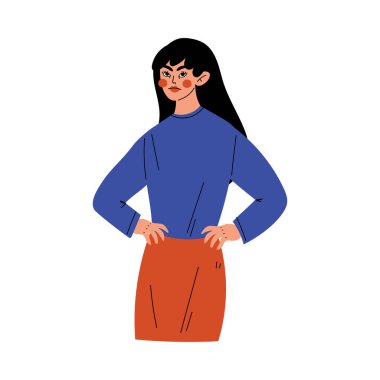 Elleri Belinde Kız Hareketi, Olumsuz Hareketler Yapan Genç Kadın Çizimi