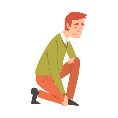 Neşeli Genç Adam Çömeliyor, Sevecen Baba Karakteri Vektör İllüzyonu