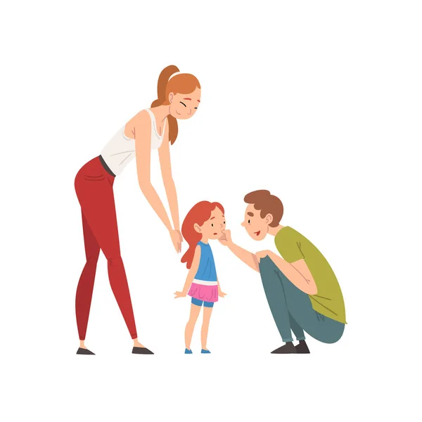 Los padres amorosos y su pequeña hija, feliz relación familiar Vector ilustración — Vector de stock