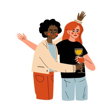 Önemli Bir Olayı Kutlayan Kızlar, Parti Vektörü İllüstrasyonunda Bardakları tokuşturan ve İçen Genç Kadınlar