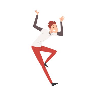 Genç Adam Kutlama, Gülümseyen Adam Parti Vektörü Resimlerinde Dans Ediyor