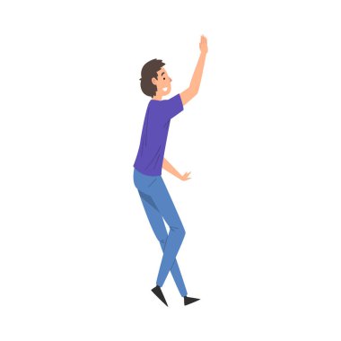 Gülümseyen Adam Çak Beşlik, Erkek Selamlaşma Partneri veya Arkadaşı, Yükseltilmiş El Vektörü İllüzyonuyla Ayakta Duran Adam