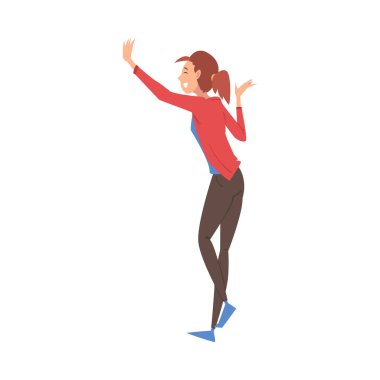 Gülümseyen Kız Çak Beşlik, Genç Kadın Karşılama Partneri veya Arkadaş Vektörü İllüzyonu