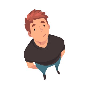 Düşünceli Genç Adam Karakteri Yukarı Bakıyor, Üst Vektör Resimlerinden Görünüm