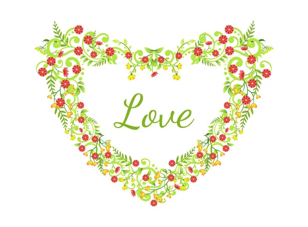 Love Card with Floral Heart made of Beautiful Flowers Vector Illustration — Stock Vector