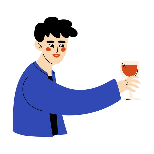 Kerel viert een belangrijk evenement, Jongeman met glas alcohol Drink Vector Illustratie — Stockvector