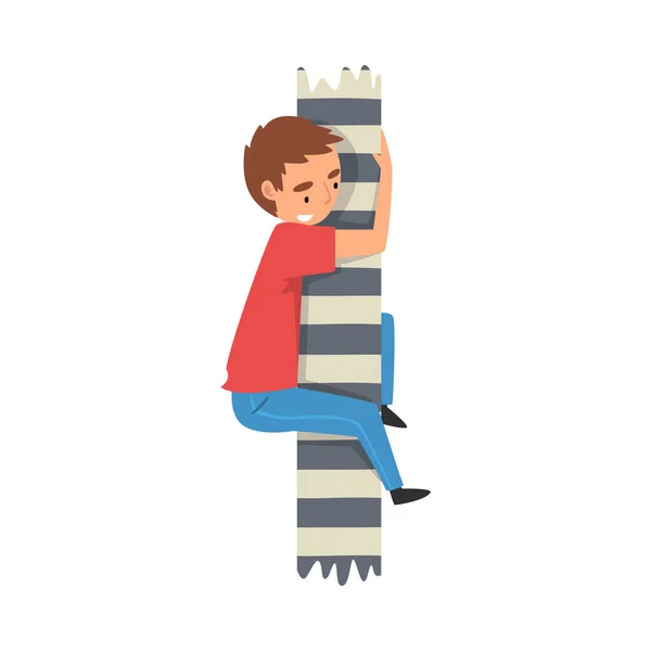 Niño lindo escalando en un poste despojado Vector ilustración — Vector de stock