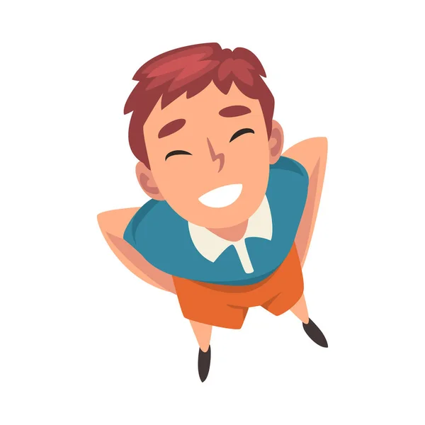 Glimlachend jongenskarakter Omhoog kijkend, Uitzicht van Boven Vector Illustratie — Stockvector
