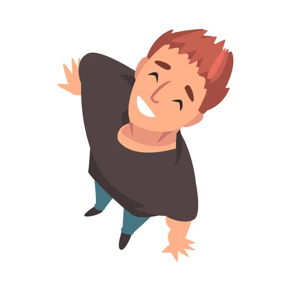 Cheerful Young Man Character Looking Up, View from Above Vector Illustration — ストックベクタ