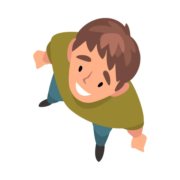 Smiling Guy Character Looking Up, View from Above Vector Illustration — ストックベクタ