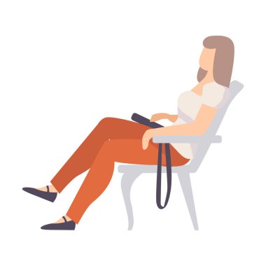 Genç bayan bir sandalyede oturuyor. Vektör illüstrasyonu.