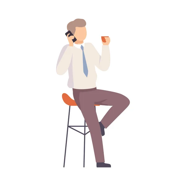 Mannelijke kantoormedewerker aan de telefoon. Vectorillustratie. — Stockvector