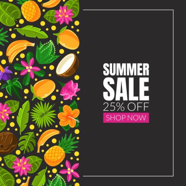 Yaz satışı broşürü. Siyah arkaplanda vektör illüstrasyonu.