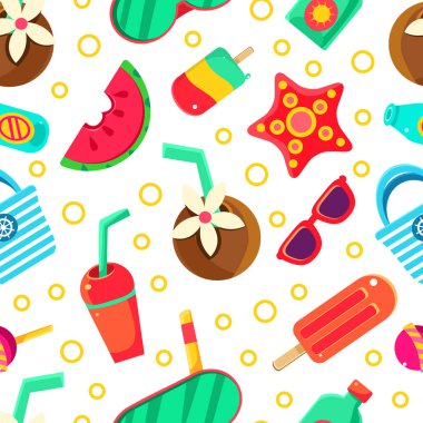 Kusursuz yaz şablonu. Beyaz arkaplanda vektör illüstrasyonu.