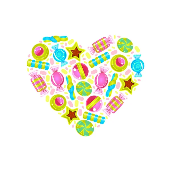 Heart with a pattern of colorful sweets. Vector illustration. — Stock Vector