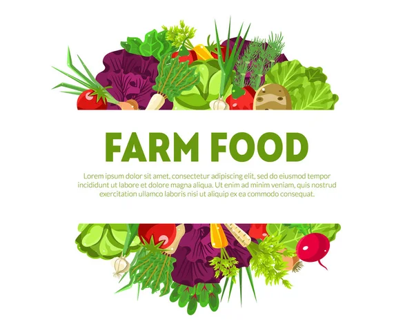 Striscia larga bianca con l'iscrizione Farm Food. Illustrazione vettoriale . — Vettoriale Stock