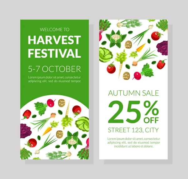 Flyer voor het oogstfeest. Vector illustratie met groene achtergrond. — Stockvector