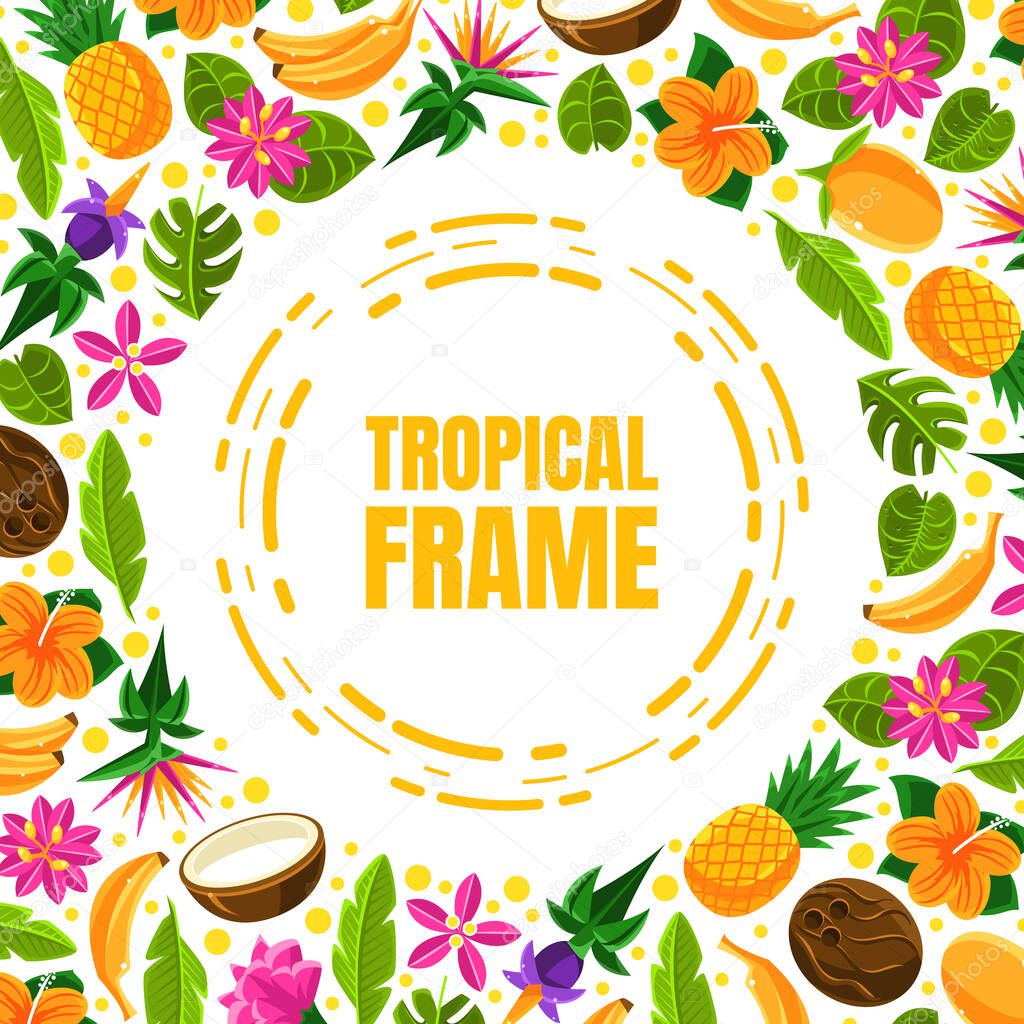Orange circle outline with the inscription Tropical frame. Vector illustration.