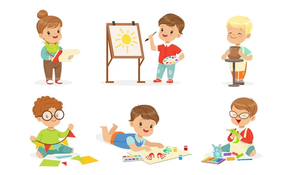 Toddlers are engaged in creativity. Vector illustration. — Stock Vector