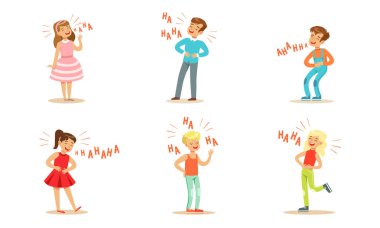 Modern boys and girls are laughing. Vector illustration. clipart