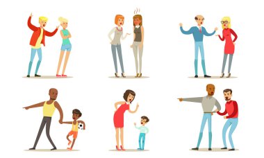 İnsanlar birbirine bağırıyor. Vektör illüstrasyonu.