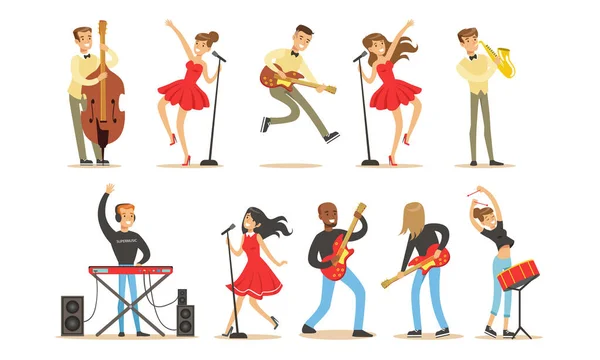 Imágenes de cantantes y músicos. Ilustración vectorial . — Vector de stock