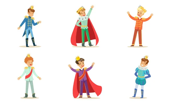 Boys in costumes of kings and princes. Vector illustration. — Stock Vector