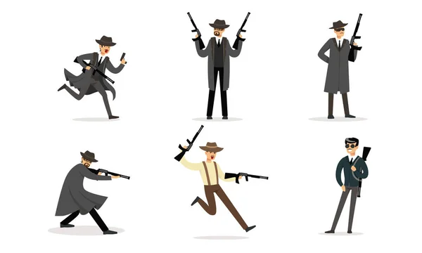 Gangsters com armas nas mãos. Ilustração vetorial . — Vetor de Stock