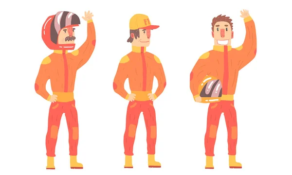 Men in orange rider suits. Vector illustration. — Stock Vector