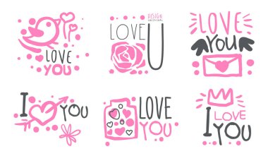 Aşk ilanı temalı siluetlerle dolu bir mektup. Vektör illüstrasyonu.