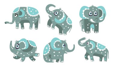 Cute gray elephant with a pattern. Vector illustration. clipart