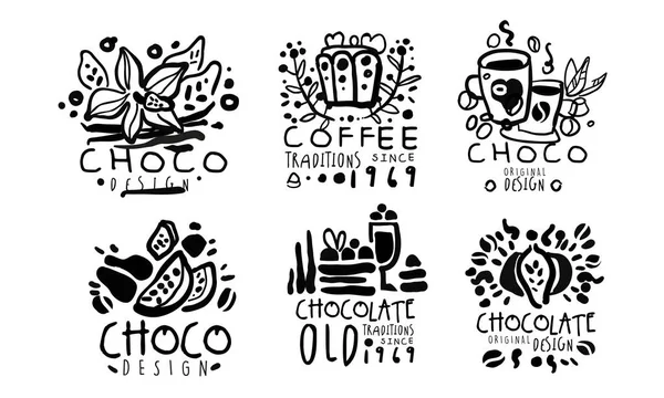 Набір чорних логотипів для кав'ярні. Векторні ілюстрації . — стоковий вектор