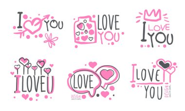 Aşk ilanının kontür logosu üzerine harf yazmak. Vektör illüstrasyonu.