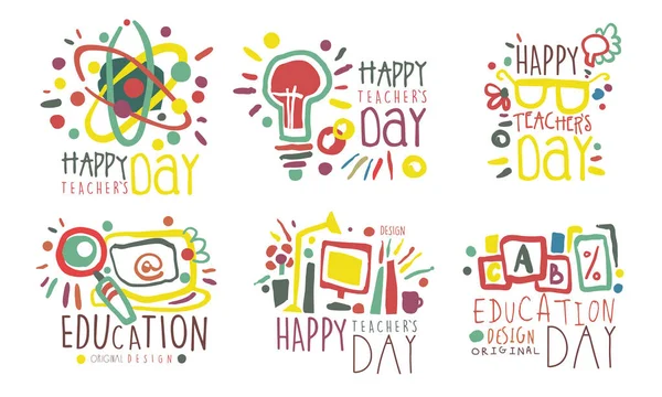 Öğretmenler Günü kutlamaları için harflerle çizilmiş bir dizi çizim. Vektör illüstrasyonu. — Stok Vektör