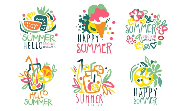 Uppsättning av sommar logotyper med bokstäver. Vektorillustration. — Stock vektor