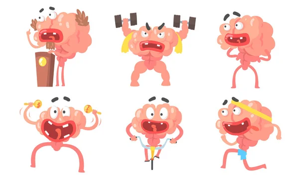 Cervello di cartone animato umanizzato con la bocca grande. Illustrazione vettoriale . — Vettoriale Stock